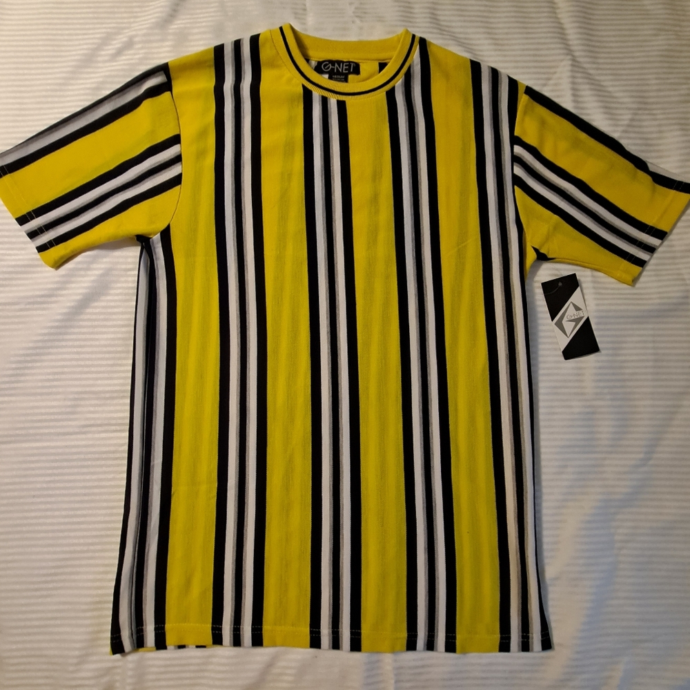 G-Net  "NEW"with Tags Men's Med Yellow/White/NavyBlue Short Sleeve Striped Shirt